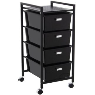 Carro Baño Metal Negro Mate 4 Cajones Pp Blancos 33x39x73cm