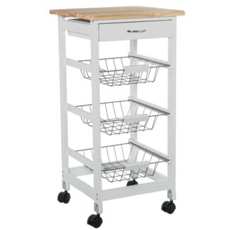 Carro Cocina Madera Blanca/natural C/3 Cestos Metal+ Cajón 37x37x76cm Requiere Montaje