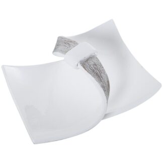Centro C/asa Cerámica Blanco/plata 31x29x15cm