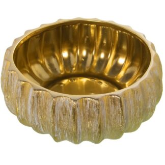 Centro Cerámica Ø32cm Oro Rayado Blanco Ø32x12cm