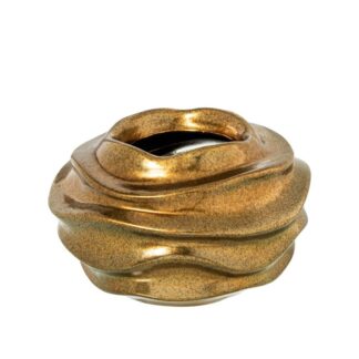 Centro Ceramica Ø35cm Dorado Cuero Ø35x21cm
