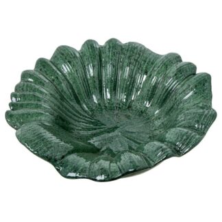 Centro Cerámica Ø34cm Hojas Verde Jaspeado Ø34x12cm
