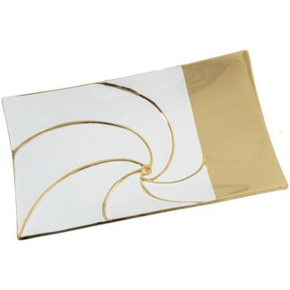 Centro Rectangular Ceramica Blanco Brillo/oro 40x24x8cm