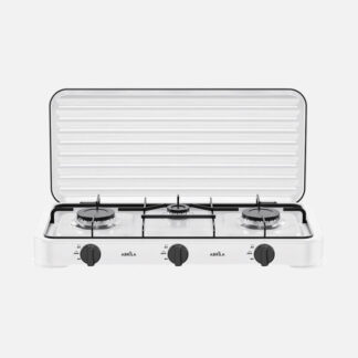 Cocina A Gas Butano Foster Blanca 5400w 3quemador Exterior,tapa Protecc.reg.int.5,5x58x28cm