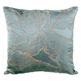 Cojín 43x43cm Azul Hojas Marrón 100% Poliester Trasera Gris 43x43cm, Con Cremallera