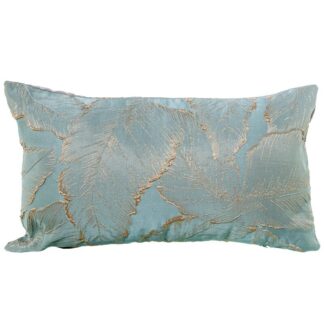 Cojín 50x30cm Azul Hojas Marrón 100% Poliéster Trasera Gris 50x30cm, Con Cremallera