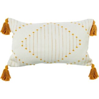 Cojín 50x30cm Crema/amarillo 100% Aldogón C/borlas 50x30cm, Con Cremallera