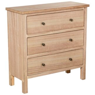 Cómoda Madera Natural C/3 Cajones Dm+paulownia 78x31,5x80cm