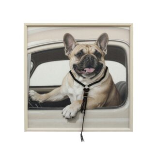 Cuadro C/marco Madera 60x60x3,5cm Perro En Coche 60x60x3,5cm