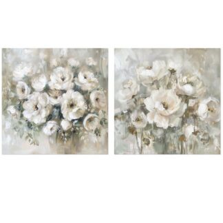 Cuadro Lienzo 100x100cm Flores 40% Pintado A Mano 100x100x3cm
