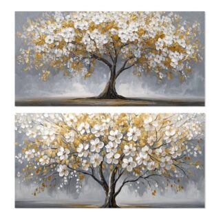 Cuadro Lienzo 120x60cm Árboles 40% Pintado A Mano 120x60x3cm