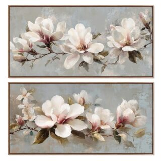 Cuadro Lienzo 120x60cm Marco Madera Flores 40% Pint. A Mano 120x60x3,5cm
