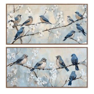 Cuadro Lienzo 120x60cm Marco Madera Pájaros 40% Pint. A Mano 120x60x3,5cm