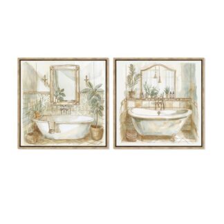 Cuadro Lienzo 30x30cm Marco Madera Bañeras 40% Pintado Mano 30x30x2cm