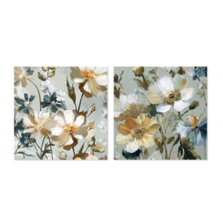 Cuadro Lienzo 40x40cm Flores 40% Pintado A Mano 40x40x3cm