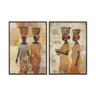 Cuadro Lienzo 50x70cm Africanas 40% Pintado A Mano 50x70x3,5cm