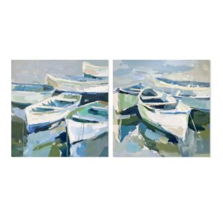 Cuadro Lienzo 60x60cm Barcas 40% Pintado A Mano 60x60x3cm