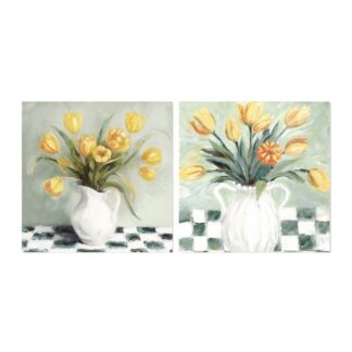 Cuadro Lienzo 60x60cm Jarrones Tulipanes 40% Pintado Mano 60x60x3cm