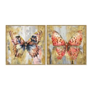 Cuadro Lienzo 60x60cm Marco Madera Mariposas 40% Pint. Mano 60x60x3,5cm