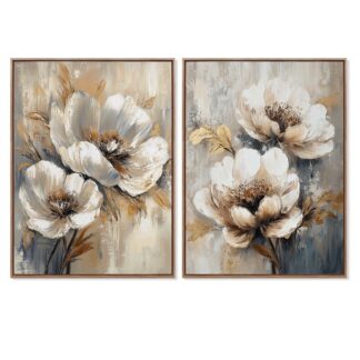 Cuadro Lienzo 60x80cm Marco Madera Flores 80% Pintado A Mano 60x80x3,5cm