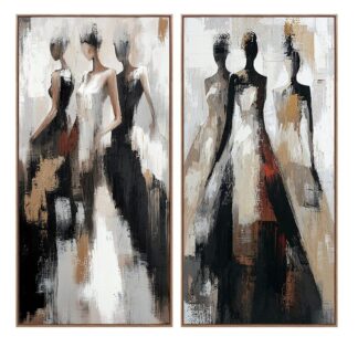 Cuadro Lienzo 70x140cm Marco Madera Figuras 40% Pint. A Mano 70x140x3.5cm