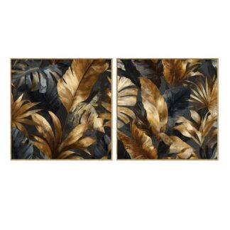 Cuadro Lienzo 80x80cm Marco Madera Hojas 80% Pint. A Mano 80x80x3,5cm