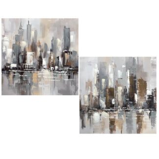 Cuadro Lienzo Ciudad 40% Pintado A Mano Stdo. 60x3x60cm