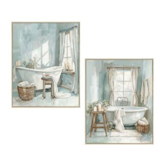 Cuadro Lienzo Marco Madera Natural 40x50cm Baño 40% Pintado 40x50x1,9cm