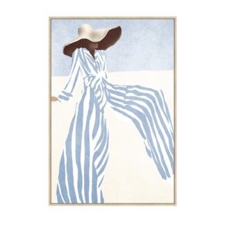 Cuadro Lienzo Marco Madera Natural 60x90 Cm. Mujer Playa 60x90 Cm.