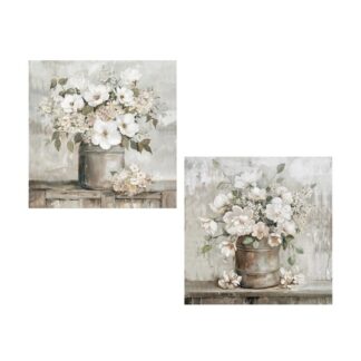 Cuadro Lienzo Natural 40x40cm Jarrones Flores 40% Pintado A 40x40x3cm