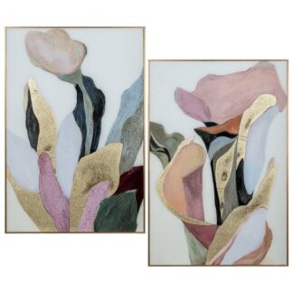 Cuadro Madera C/marco Plantas Rosa/ Dorado Stdo. 62x3,8x92cm