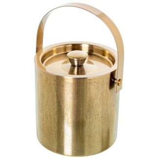 Cubitera C/tapa Y Asa Acero Inox. Oro Mate, Grabado Lluvia Ø15x16/26cm
