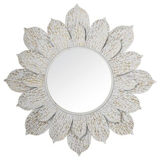Espejo Metal Flor Blanco/oro Ø117x5,5cm