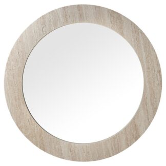 Espejo Pared Ø80cm Madera Dm+papel Travertino Color Natural Ø80x2cm