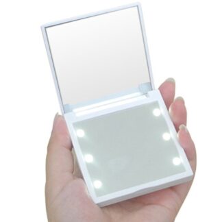 Espejo Portátil Con Luz Led Acrílico Blanco 7x7x1,2cm