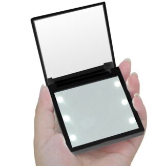 Espejo Portátil Con Luz Led Acrílico Negro 7x7x1,2cm