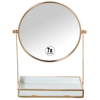 Espejo Sobremesa 2 Caras X1/x7 C/bandeja Metal Dorado Mate 18x10x27cm Int Espejo:ø15.5cm