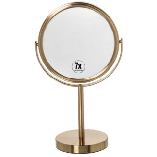 Espejo Sobremesa 2 Caras X1/x7 Metal Dorado Mate 19x12x33cm Int Espejo:ø15.5cm