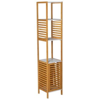 Estanteria Baño Madera Blanco/natural C/cesta+4 Baldas 30x30x155cm, Necesita Montaje