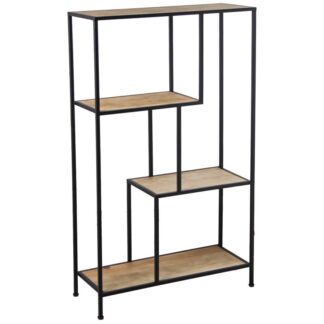 Estantería Metal Negro C/baldas Madera 65x25x110cm, Hierro+madera Dm