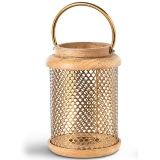 Farol Portavelas 28cm Madera/metal Dorado Ø19x28cm