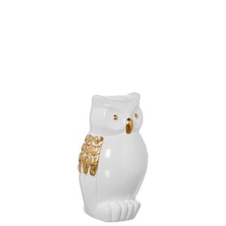Figura Búho Cerámica 23cm Blanco Brillo/oro 13x12x23cm