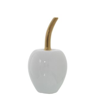 Figura Cerámica Blanca Cereza C/rabo Dorado Ø10x20cm