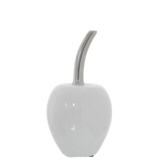 Figura Cerámica Blanca Cereza C/rabo Plateado Ø10x20cm