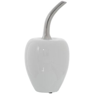 Figura Cerámica Blanca Cereza C/rabo Plateado Ø12x24cm