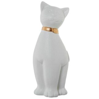 Figura Cerámica Gato 51cm Blanco/dorado 20x18x51cm