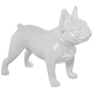Figura Cerámica Perro De Pie Blanco Brillo 47x20x37cm