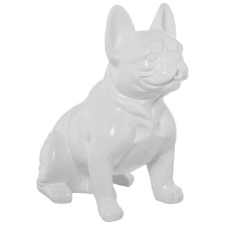 Figura Cerámica Perro Sentado Blanco Brillo 35x23x40cm