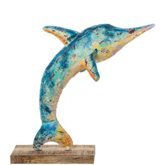 Figura Delfin Hierro 74cm C/base Madera 76x43x74cm