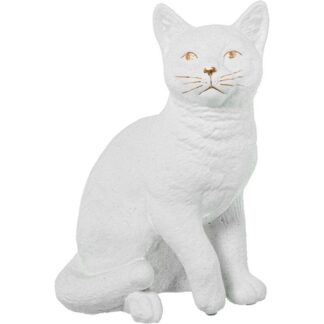 Figura Gato Ceramica 27cm Blanco Arena/oro 19x15x27cm